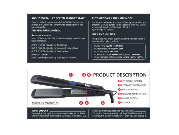 MK Nano Titanium PRO Hair Straightener- 1.75 Inch